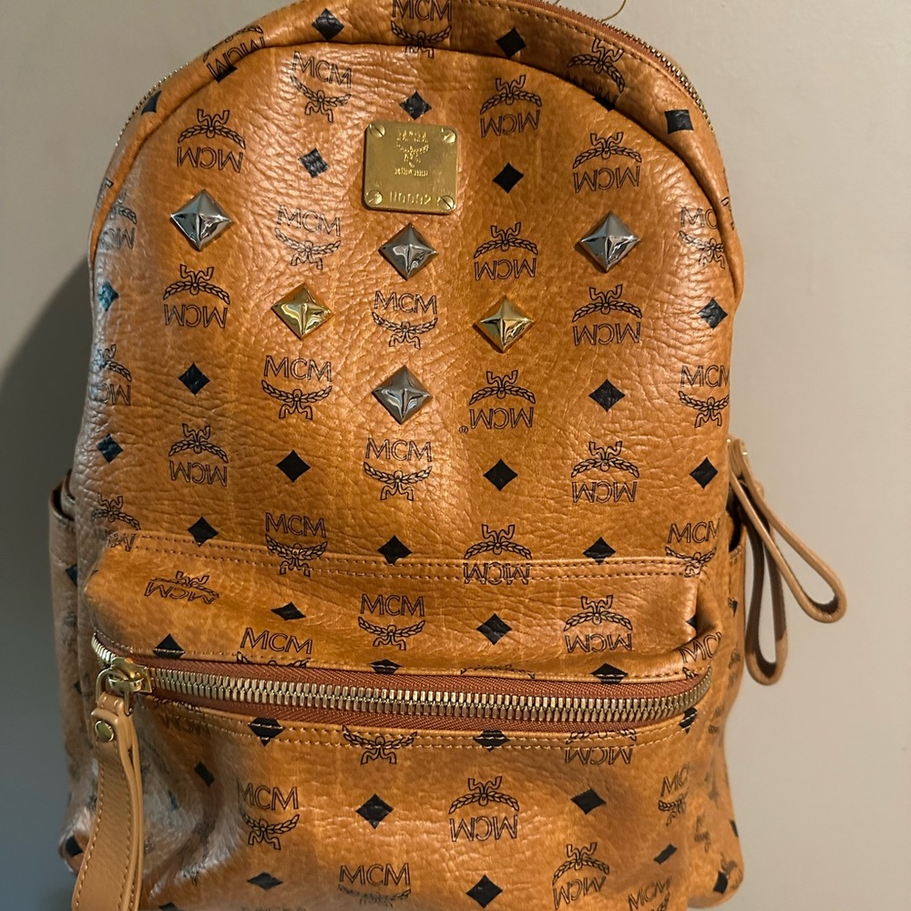MCM Brown Backpack  Gold Studded and Silver Details